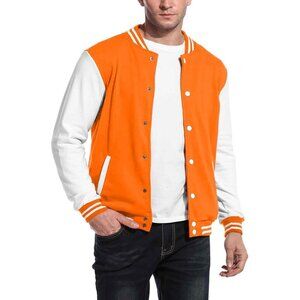 Men's Varsity Jacket Slim Fit Cotton Letterman Baseball Bomber Jackets Orange